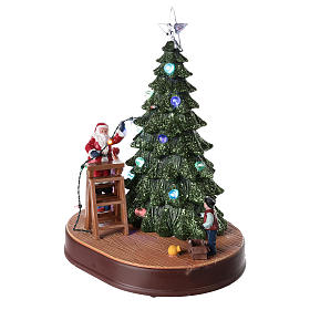 Santa Claus with tree for Christmas village with music and lights 30x25x20 cm s3