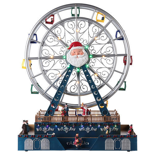 winterliche Jahrmarktszene, mit Beleuchtung, Musik und beweglichem Riesenrad, 48x38x17 cm 1