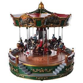 Merry-go-round with animals for Christmas village with lighting movement and music 30x30 cm.