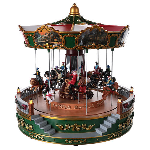 Merry-go-round with animals for Christmas village with lighting movement and music 30x30 cm. 1