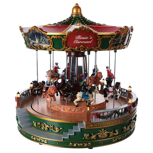 Merry-go-round with animals for Christmas village with lighting movement and music 30x30 cm. 3