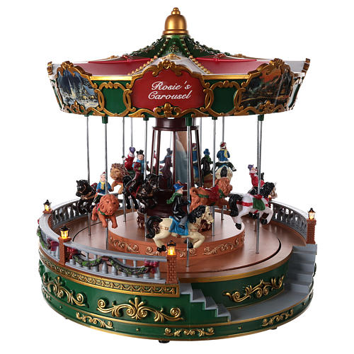 Merry-go-round with animals for Christmas village with lighting movement and music 30x30 cm. 4