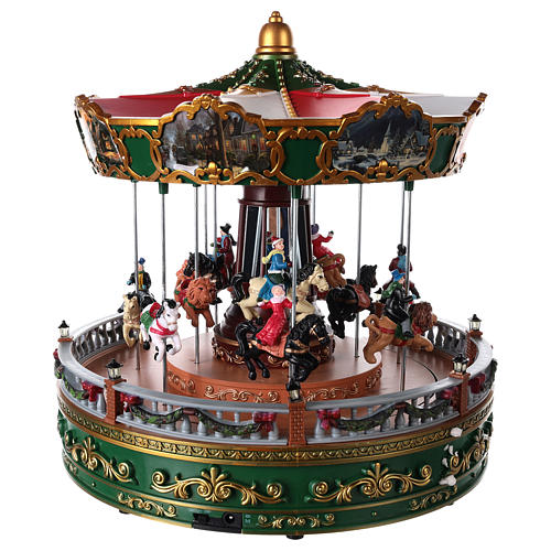 Merry-go-round with animals for Christmas village with lighting movement and music 30x30 cm. 5