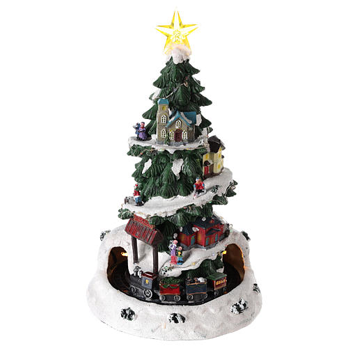 Winterszene, Weihnachtsbaum und beweglichen Zug, 35x20 cm 1