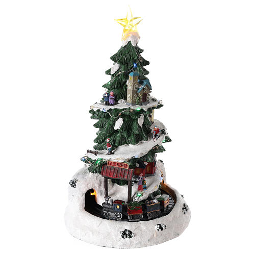 Winterszene, Weihnachtsbaum und beweglichen Zug, 35x20 cm 4