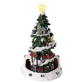 Christmas tree for winter village with train 35x20 cm s1