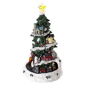 Christmas tree for winter village with train 35x20 cm s3