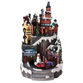 Cenário natalino com trem e loja de brinquedos 35x20 cm s1