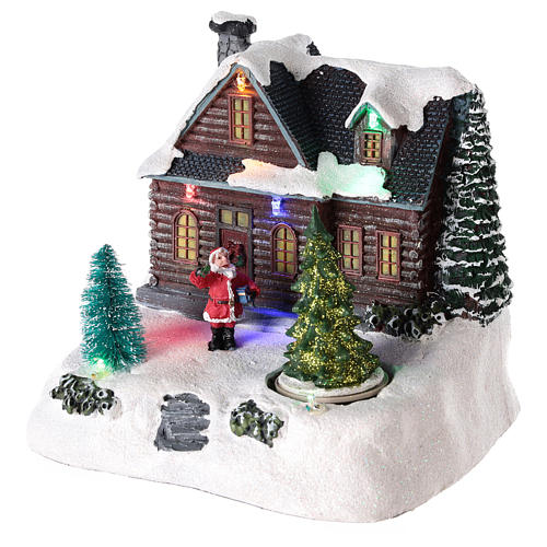 Winterszene, beleuchtetes Haus und Weihnachtsmann, 20x20x15 cm 3