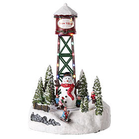 Water tower for Christmas village with snowman 35x20 cm s1