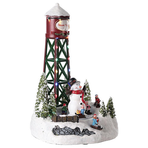Water tower for Christmas village with snowman 35x20 cm 4