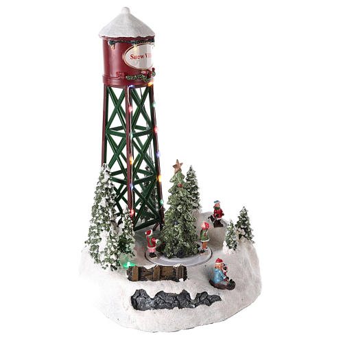 Wasserturm mit Piste und Weihnachtsbaum, 35x20 cm 4