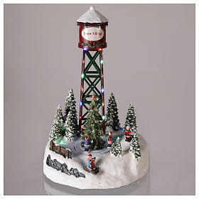 Christmas village water tower with rink and Christmas tree 35x20 s2