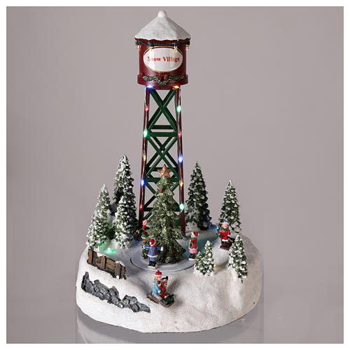 Christmas village water tower with rink and Christmas tree 35x20 2
