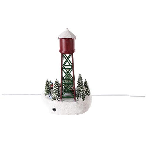 Christmas village water tower with rink and Christmas tree 35x20 5
