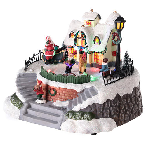Casa de Pai Natal com elfos para cenário natalino 15x20 cm 3