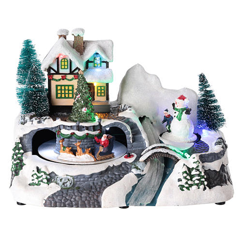 Winterdorf mit Weihnachtsmann, Schneemann und Fluss, 20x25x15 cm 1
