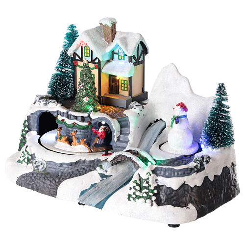 Winterdorf mit Weihnachtsmann, Schneemann und Fluss, 20x25x15 cm 3