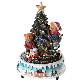 Animated Christmas tree with bears and toys 15x20 cm s1