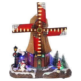 Cenário natalino em miniatura moinho de vento com luzes e música 25x25x10 cm s1