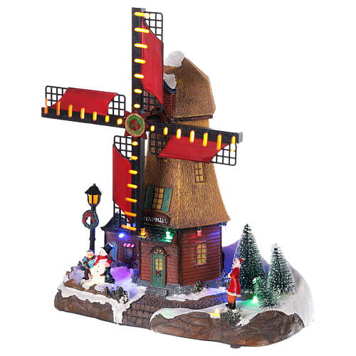 Cenário natalino em miniatura moinho de vento com luzes e música 25x25x10 cm 3