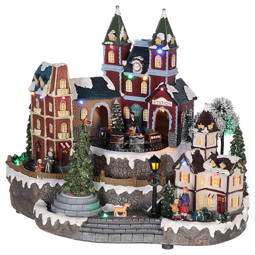 Christmas themed train station 30x35x25 cm | online sales on HOLYART.com