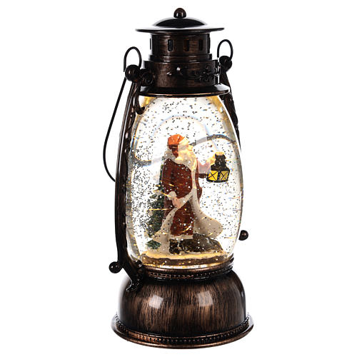 Globo de vidro com neve e Pai Natal numa lanterna 25x10 cm 3