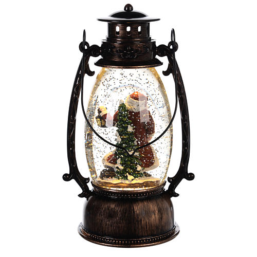 Globo de vidro com neve e Pai Natal numa lanterna 25x10 cm 4