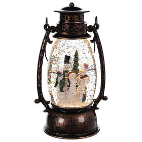 Lantern-shaped glass ball with snowmen 25x10 c
