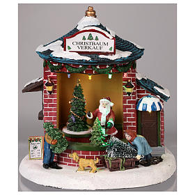 Cenário Natalino em miniatura com Pai Natal e loja de árvores de Natal 20x20x20 cm