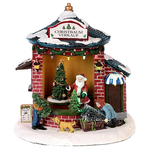 Cenário Natalino em miniatura com Pai Natal e loja de árvores de Natal 20x20x20 cm 1
