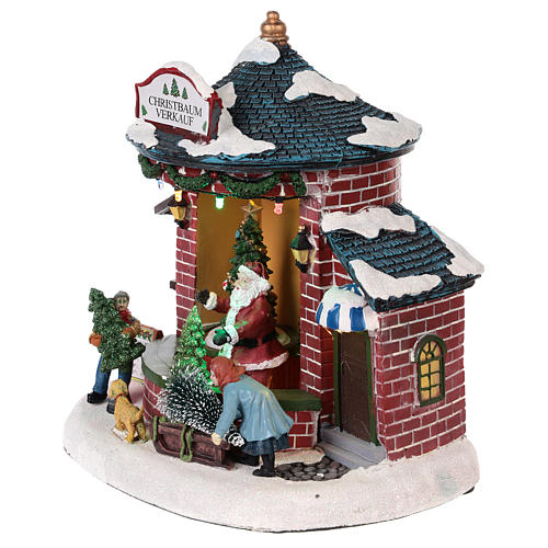 Cenário Natalino em miniatura com Pai Natal e loja de árvores de Natal 20x20x20 cm 3