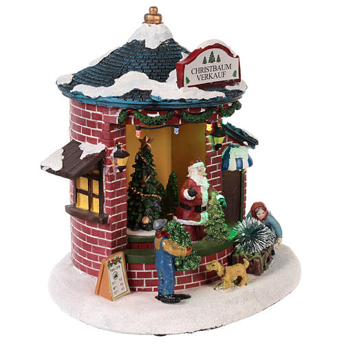 Cenário Natalino em miniatura com Pai Natal e loja de árvores de Natal 20x20x20 cm 4