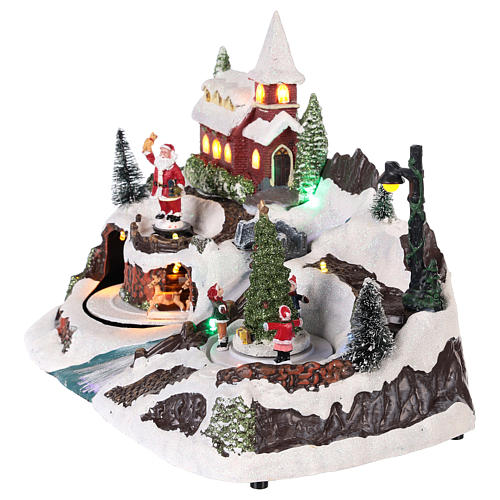 Cenário Natalino em miniatura com Pai Natal e crianças em movimento 20x30x20 cm 3