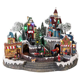 Animated Christmas village with train 35x45x35 cm