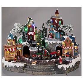 Animated Christmas village with train 35x45x35 cm