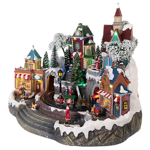 Animated Christmas village with train 35x45x35 cm 3