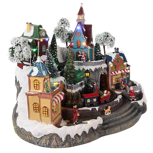 Animated Christmas village with train 35x45x35 cm 4