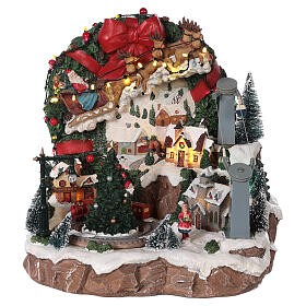 Christmas village Santa's sleigh cableway mouvement lights and music 30x30x30 cm