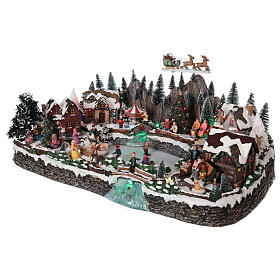 Winter village in resin iced lake movement lights 35x65x40 cm s3