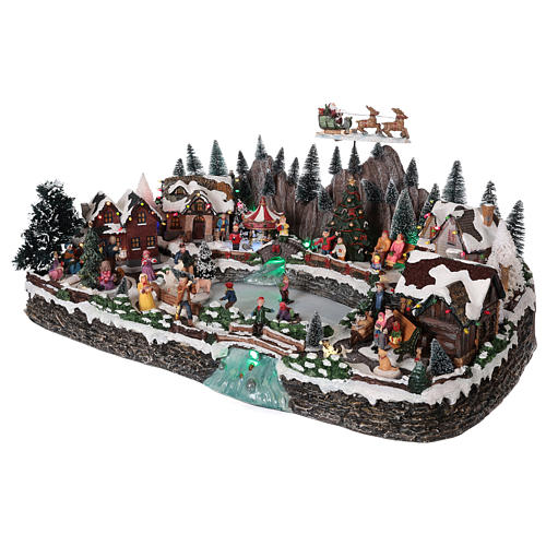 Winter village in resin iced lake movement lights 35x65x40 cm 3