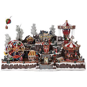 Cenário Natalino em miniatura com castelo e brinquedos em movimento luzes 55x85x55 cm s1