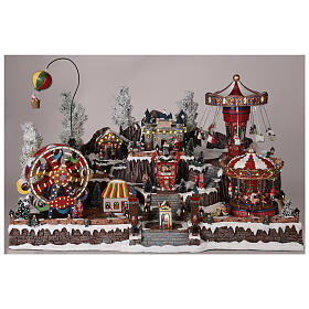 Cenário Natalino em miniatura com castelo e brinquedos em movimento luzes 55x85x55 cm
