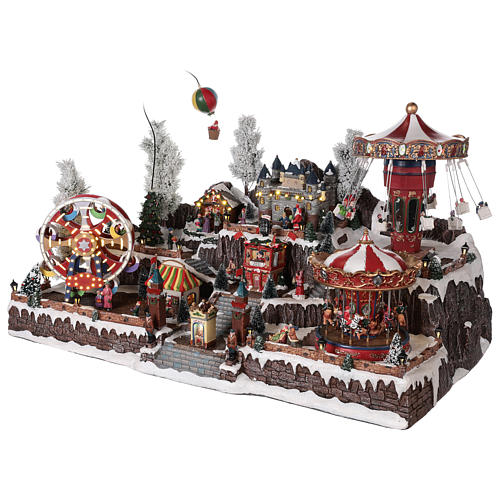 Cenário Natalino em miniatura com castelo e brinquedos em movimento luzes 55x85x55 cm 3