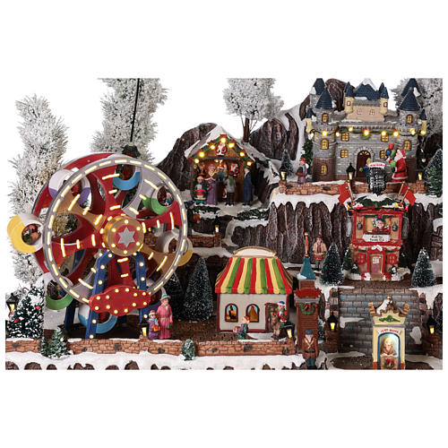 Cenário Natalino em miniatura com castelo e brinquedos em movimento luzes 55x85x55 cm 8