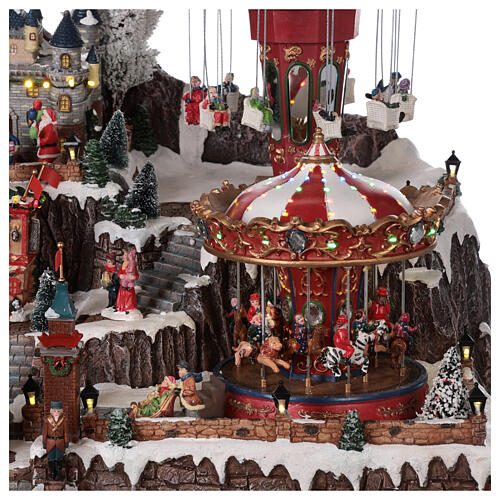 Cenário Natalino em miniatura com castelo e brinquedos em movimento luzes 55x85x55 cm 6