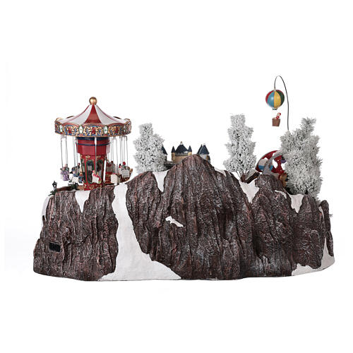 Cenário Natalino em miniatura com castelo e brinquedos em movimento luzes 55x85x55 cm 9
