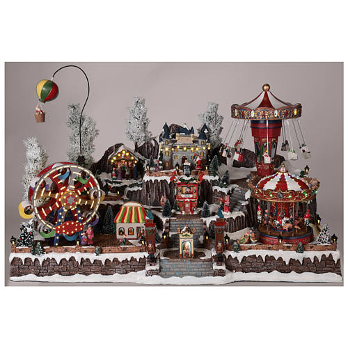Winter amusement park village with carousel castle motion lights 55x85x55 cm 2