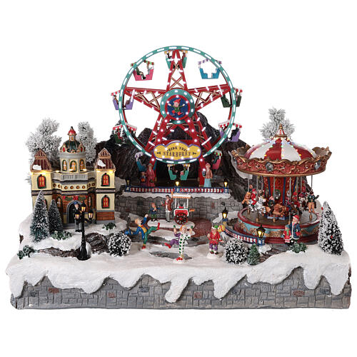 Weihnachtsdorf mit Weihnachtsmarkt und Riesenrad beleuchtet, 50x50x45 cm 1