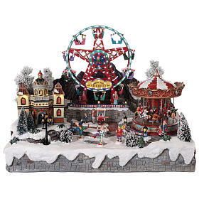 Pueblo navideño noria tiovivo movimiento luces 50x50x45 cm